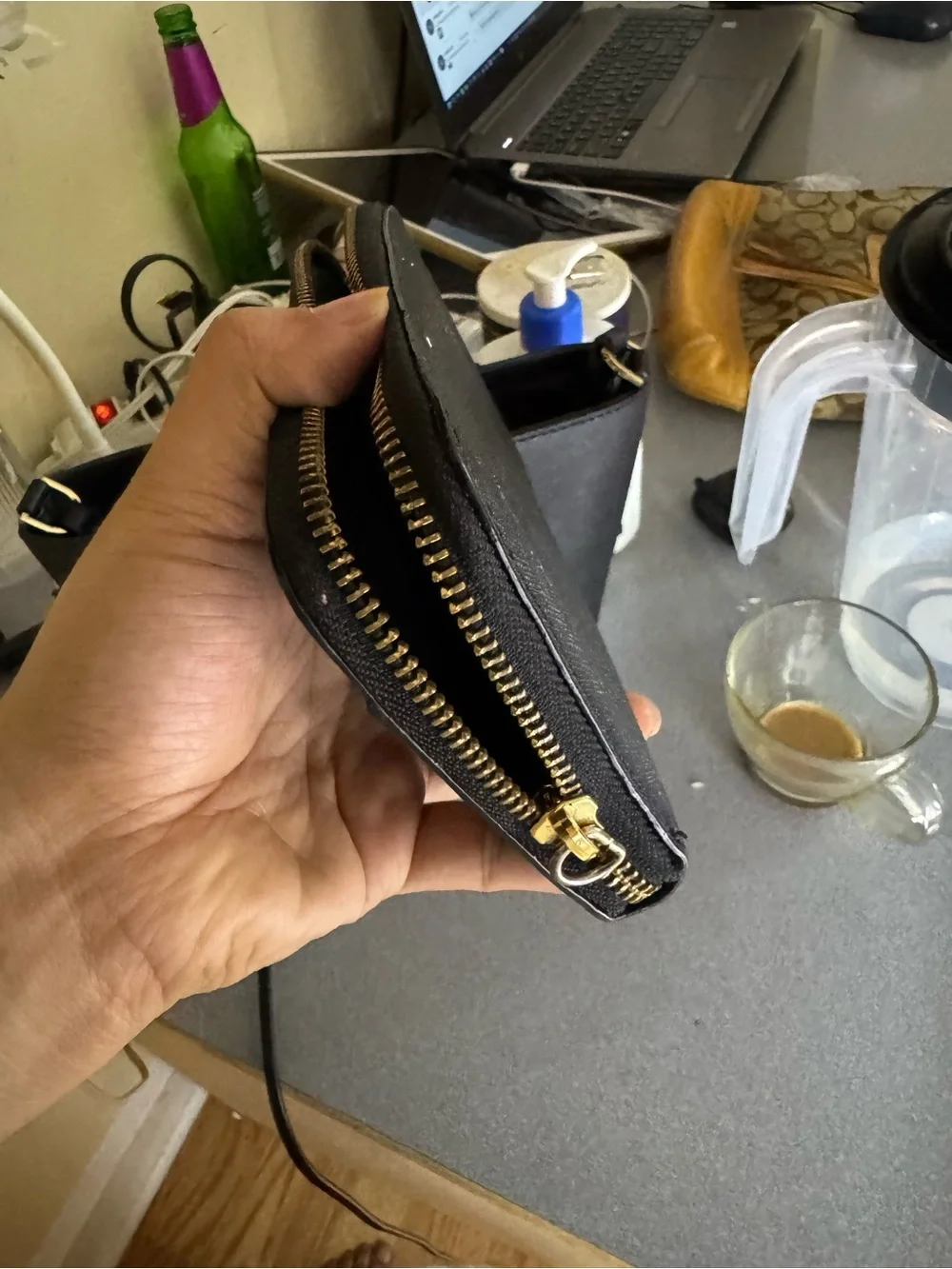 Calvin Klein Black Saffiano Tote with Gold Chain Handles and Matching Wallet